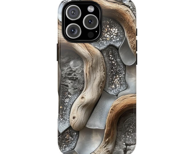 Moon Driftwood Rock Silver Resin Phone Case: iPhone, Galaxy, Pixel - Lifetime Warranty