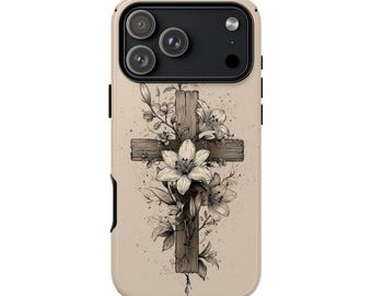Christian Cross Floral Ivory Phone Case • Original Artwork • Heavy Duty Protection • Tech Gift • Lifetime Warranty