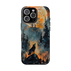 Howling Wolf Full Moon Abstract Art Phone Case for iPhone, Samsung, Pixel