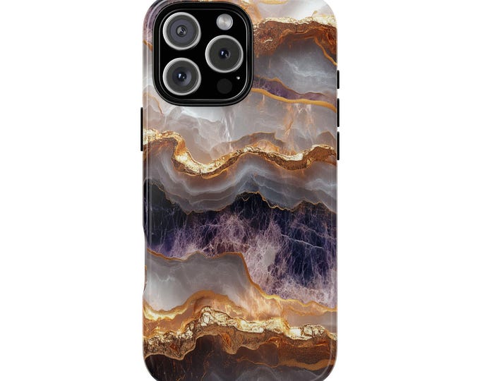 Purple Agate Stone Geode Opulent Gold Phone Case: iPhone, Galaxy, Pixel - Lifetime Warranty