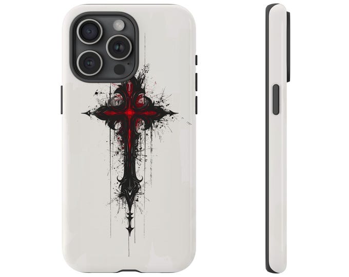 Gothic Red Christian Cross on White Phone Case: iPhone, Galaxy, Pixel - Lifetime Warranty