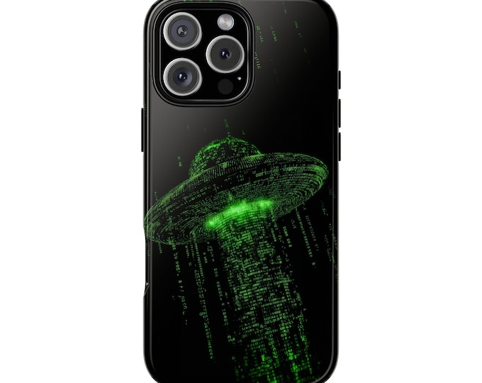 Matrix UFO Green Computer Code Phone Case: iPhone, Galaxy, Pixel - Lifetime Warranty