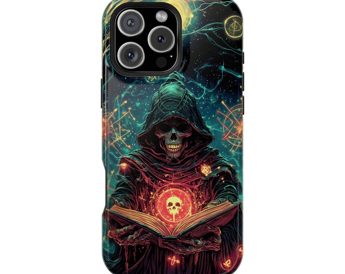 Skeleton Wizard Skull Spell Books Phone Case: iPhone, Galaxy, Pixel - Lifetime Warranty