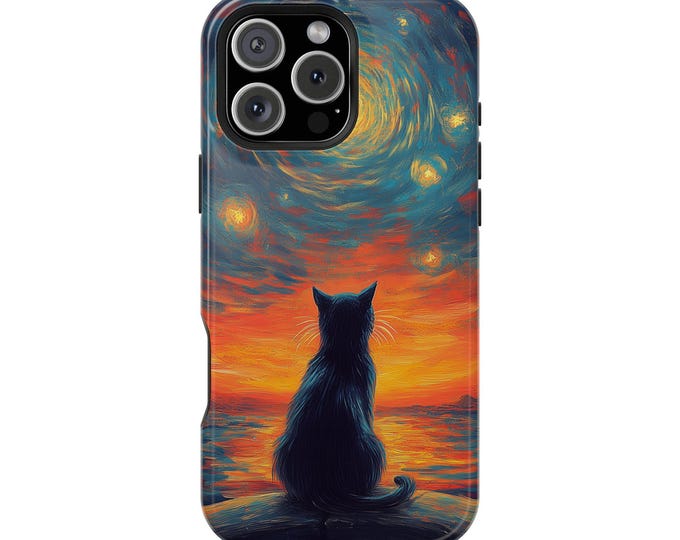Starry Night Sky Cat Van Gogh Phone Case: iPhone, Galaxy, Pixel - Lifetime Warranty