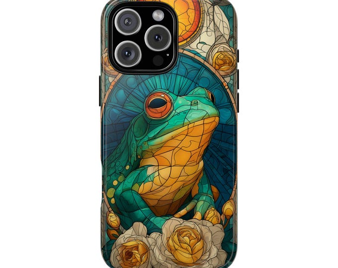 Green Frog Stained Glass Radiant Light Art Phone Case: iPhone, Galaxy, Pixel - MagSafe Compatible