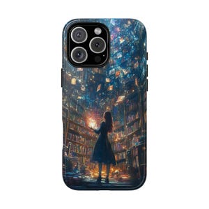 Magic Library Girl Flying Books Reading Phone Case: iPhone, Samsung Galaxy, Pixel - MagSafe Option