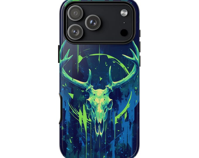 Neon Green Deer Stag Skull Phone Case: iPhone, Galaxy, Pixel - Lifetime Warranty