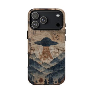 Primitive Cave Painting UFO Spaceship Phone Case for iPhone, Galaxy, Pixel
