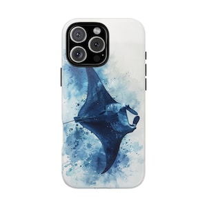 Manta Ray Blue Watercolor Stingray - Phone Case for iPhone 16 16e 15 14 13 Pro Max | Galaxy S25 S24 | Pixel 9 9a | Wireless Charging