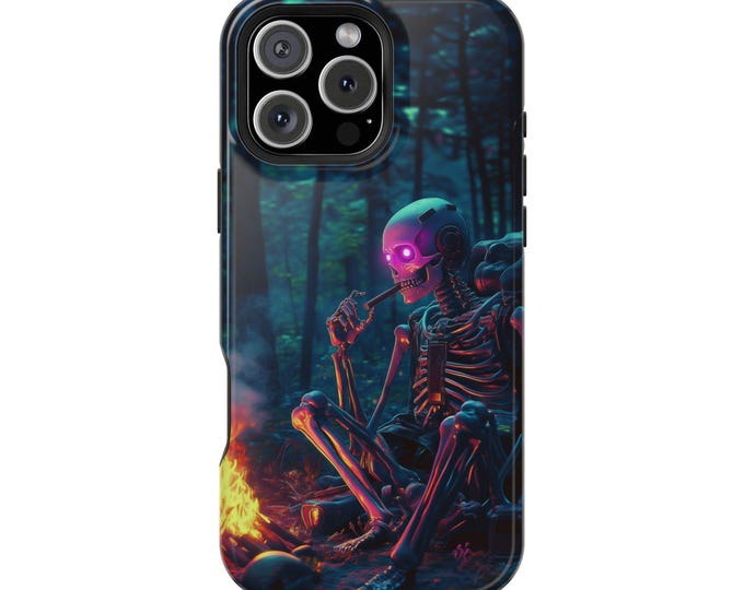Skeleton by Campfire Smoking Cigar Phone Case: iPhone, Galaxy, Pixel - Lifetime Warranty