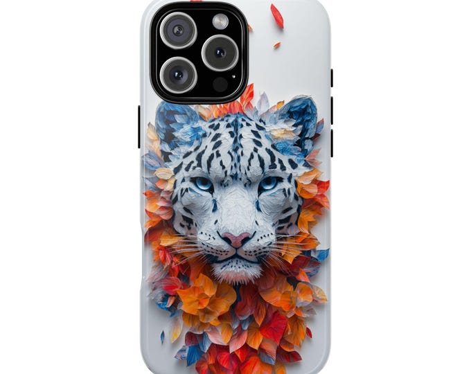 Snow Leopard White Cat Floral Artistic Phone Case: iPhone, Galaxy, Pixel - Lifetime Warranty