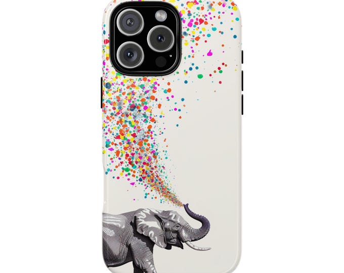 Elephant Colorful Confetti Paint Splatter Phone Case: iPhone, Galaxy, Pixel - Lifetime Warranty