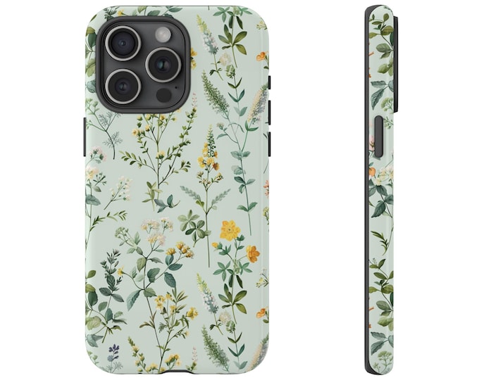 Vintage Floral Herb Flowers - Tough Phone Case: iPhone, Galaxy, Pixel - Lifetime Warranty