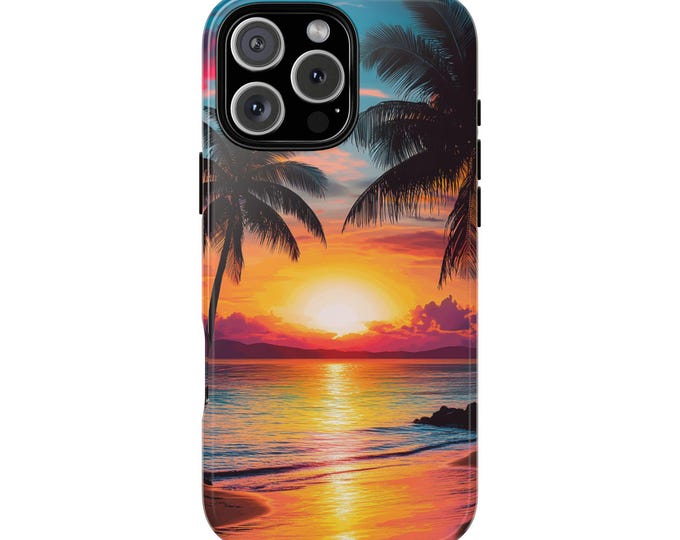 Tropical Sunset Iridescent Beach Palm Tree Phone Case: iPhone, Galaxy, Pixel - Lifetime Warranty