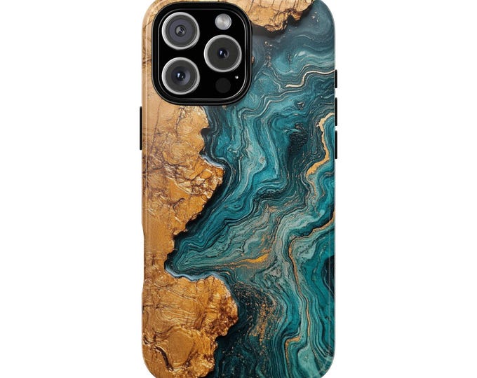 Golden Teal Resin Light Oak Marble Phone Case: iPhone, Galaxy, Pixel - Lifetime Warranty