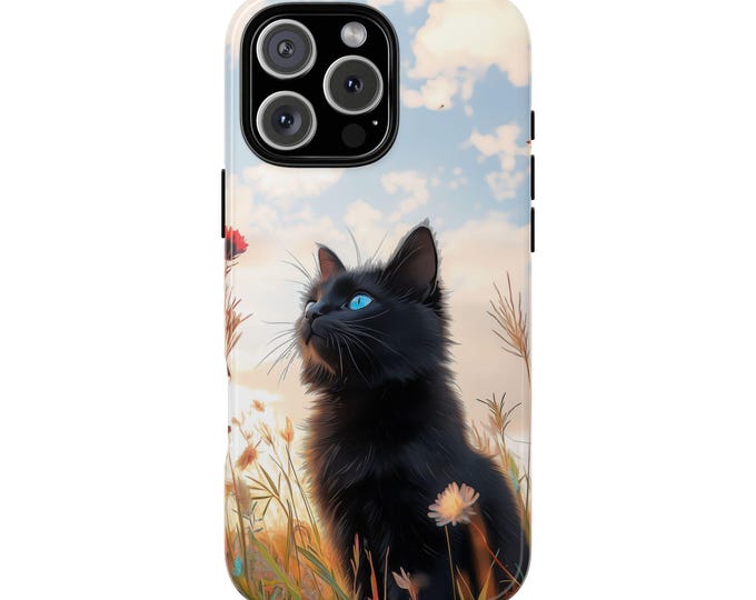 Black Cat Wildflower Meadow Kitty Phone Case for iPhone | Samsung Galaxy | Google Pixel
