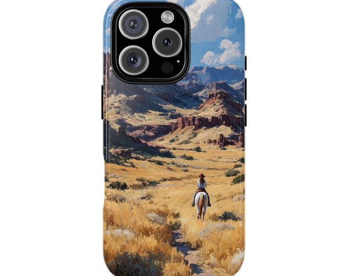 Cowgirl Horseback Desert Mesa Phone Case: iPhone, Galaxy, Pixel - Lifetime Warranty