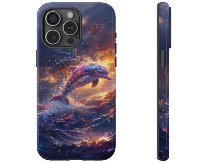 Iridescent Dolphin Glowing Ocean Phone Case: iPhone, Galaxy, Pixel - Lifetime Warranty