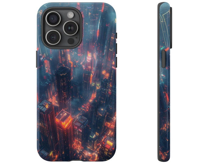 Neon Cityscape Night City Buildings Phone Case: iPhone, Galaxy, Pixel - Lifetime Warranty
