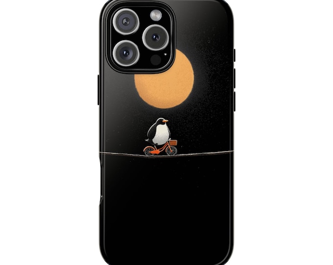 Penguin Riding Bike Tightrope Moon Phone Case: iPhone, Galaxy, Pixel - Lifetime Warranty
