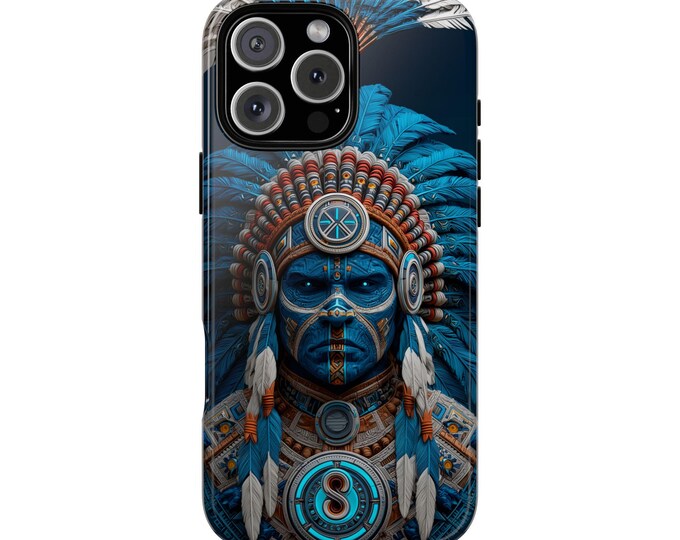 Deep Blue Native American Warrior Headdress Chief Phone Case: iPhone, Galaxy, Pixel - MagSafe Compatible