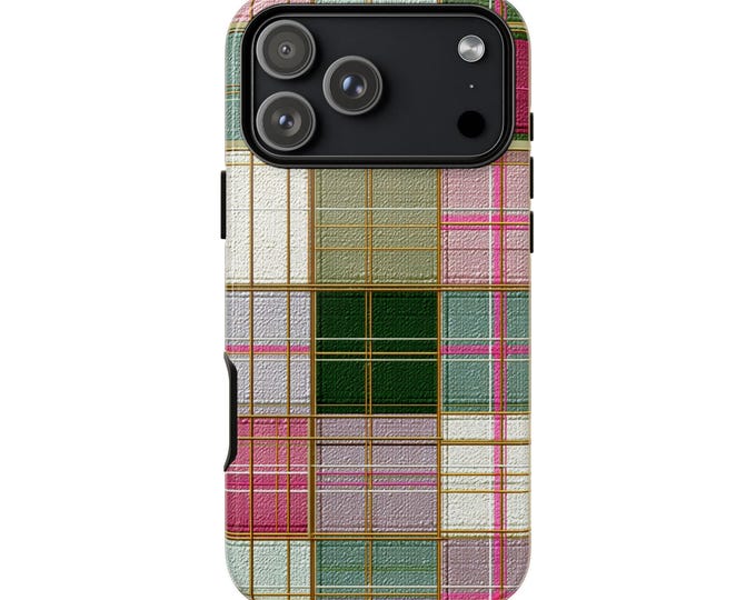 Sage Green Checkered Plaid Phone Case: iPhone, Galaxy, Pixel - Lifetime Warranty