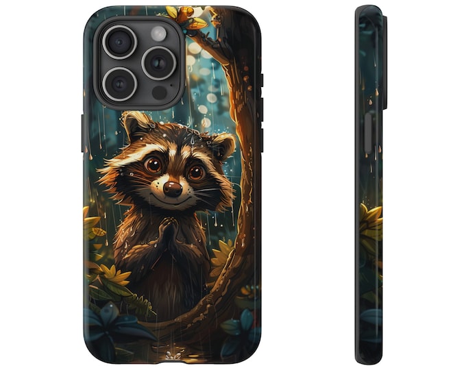 Cute Racoon in the Rain Forest Painting Phone Case: iPhone, Galaxy, Pixel - Lifetime Warranty