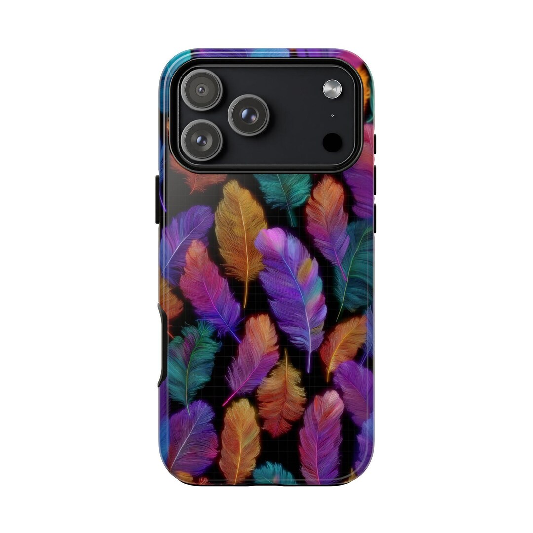 Iridescent Neon Feathers Phone Case: Custom Cover, Wireless Charging ...