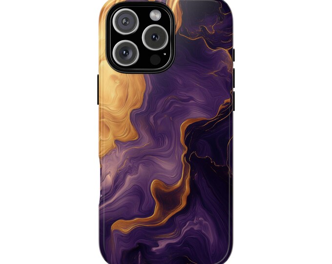 Purple Marble Liquid Gold Fluid Swirl Phone Case: iPhone, Galaxy, Pixel - Lifetime Warranty