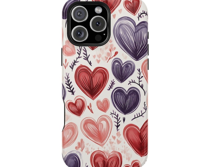 Love Heart Seamless Purple Red Pattern Phone Case: iPhone, Galaxy, Pixel - Lifetime Warranty