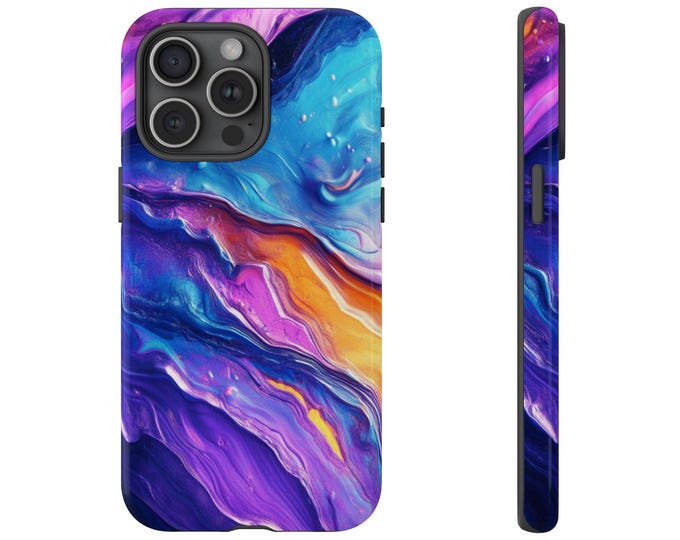 Cosmic Pastel Purple Blue Orange Liquid Paint Phone Case: iPhone, Galaxy, Pixel - Lifetime Warranty