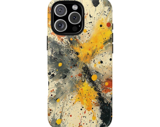 Paint Splatter Yellow Black Ink Blotches Phone Case: iPhone, Galaxy, Pixel - Lifetime Warranty