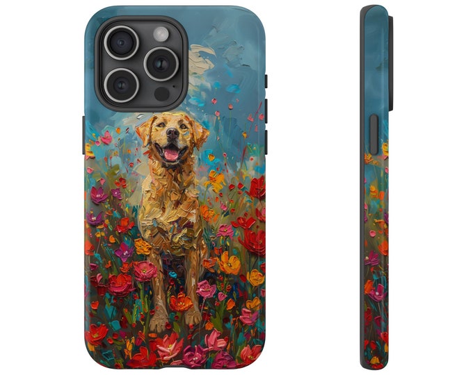 Golden Retriever Dog Orange Floral Pastel Painting Phone Case: iPhone, Galaxy, Pixel - Lifetime Warranty