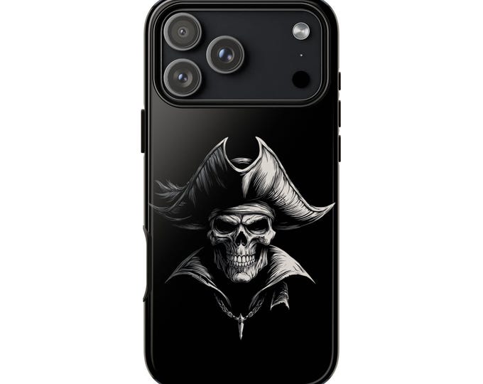 Vector Pirate Skull on Black Phone Case: iPhone, Galaxy, Pixel - Lifetime Warranty