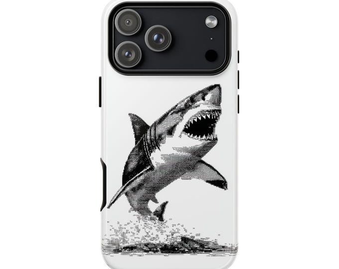 8 Bit Shark Minimalist Gray Phone Case: iPhone, Galaxy, Pixel - Lifetime Warranty