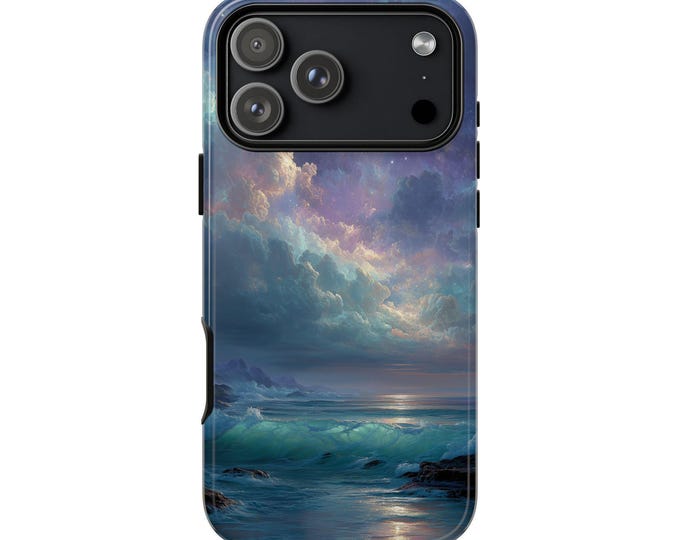 Surreal Ocean Waves Teal Purple Clouds Phone Case: iPhone, Galaxy, Pixel - Lifetime Warranty