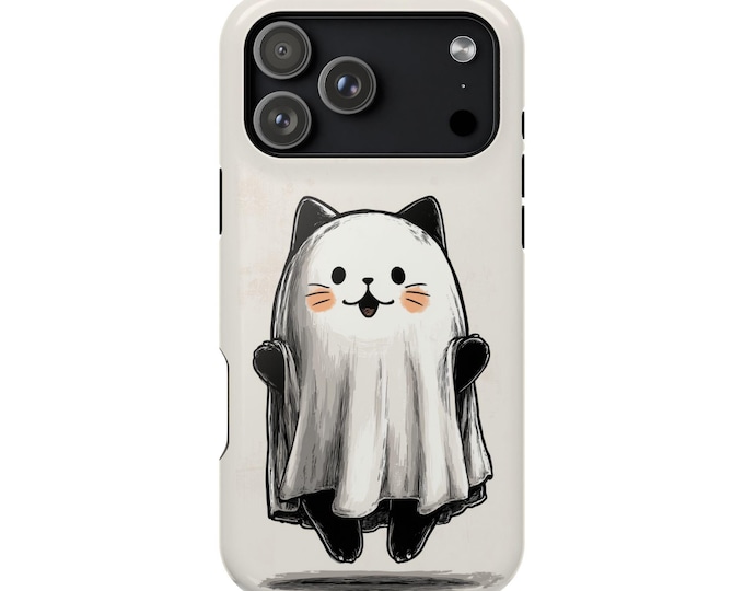 Cute Ghost Halloween Cat Phone Case: iPhone, Galaxy, Pixel - Lifetime Warranty
