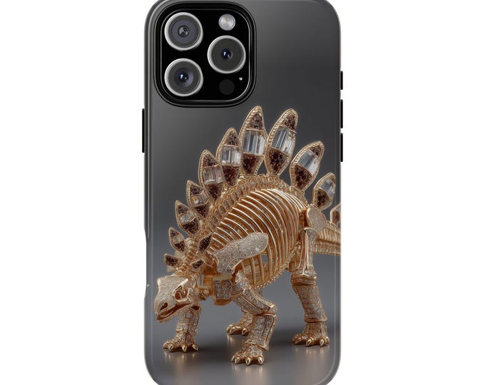 Stegosaurus Skeleton Gold Crystal Relic Phone Case: iPhone, Galaxy, Pixel - Lifetime Warranty