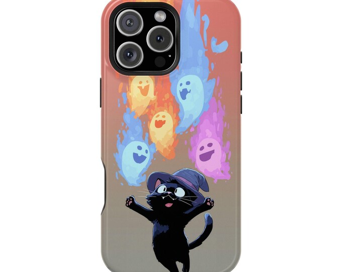 Witch Cat Halloween Ghosts Phone Case: iPhone, Galaxy, Pixel - Lifetime Warranty