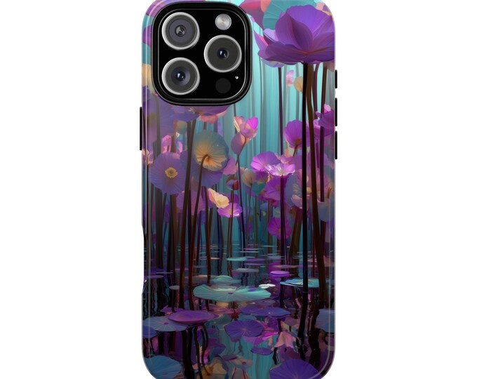 Purple Surreal Water Lilies Flower Blooms Phone Case: Tough Cover for iPhone (MagSafe Compatible), Samsung Galaxy, Pixel