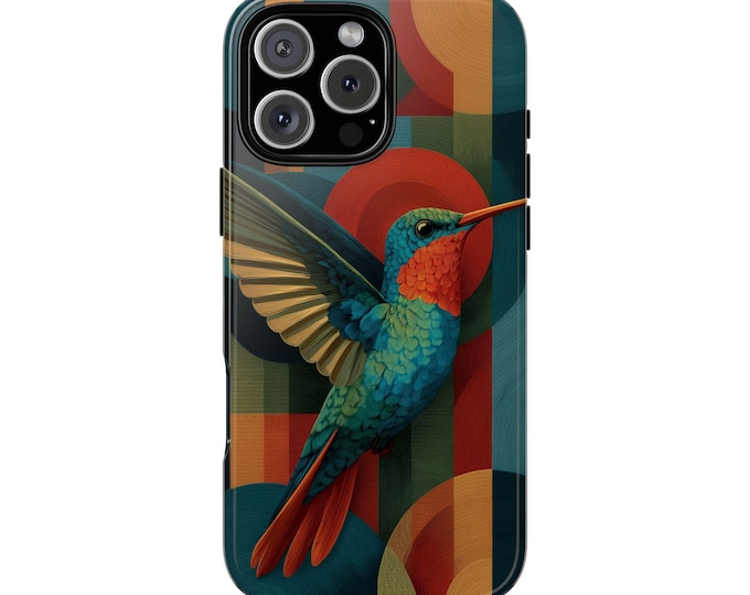 Hummingbird Geometric Teal Colors Phone Case: iPhone, Galaxy, Pixel - Lifetime Warranty
