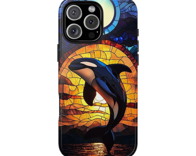 Orca Stained Glass Sunset Killer Whale Phone Case: iPhone, Galaxy, Pixel - Lifetime Warranty