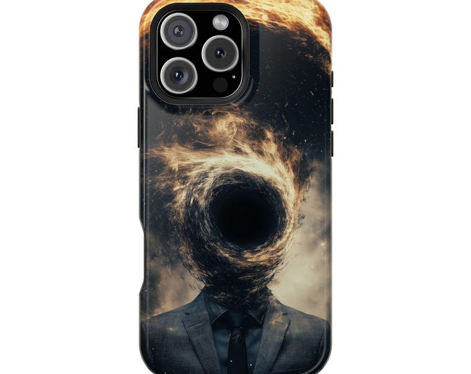 Black Hole Outer Space Vortex Suit Man Phone Case: iPhone, Galaxy, Pixel - MagSafe Compatible
