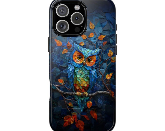 Blue Green Stained Glass Owl Bird Phone Case: iPhone, Galaxy, Pixel - Lifetime Warranty