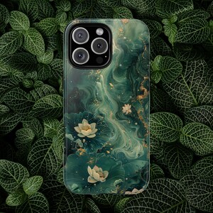 Lily Lotus White Flower Green Jade Dream Marble - Impact Phone Case for iPhone Magsafe Compatible | Galaxy | Pixel