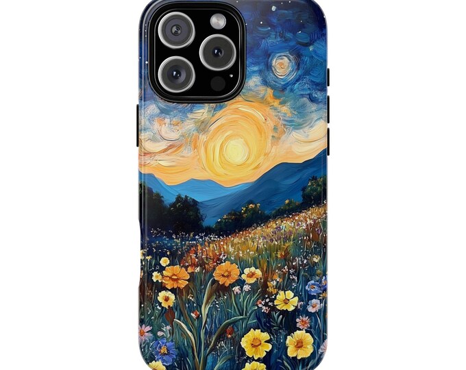 Starry Meadow Sky Twilight Gogh Style Phone Case: iPhone, Galaxy, Pixel - Lifetime Warranty