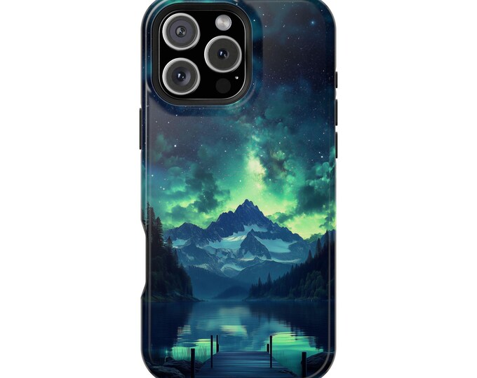Neon Green Night Sky Mountain Lake Phone Case: iPhone, Galaxy, Pixel - Lifetime Warranty