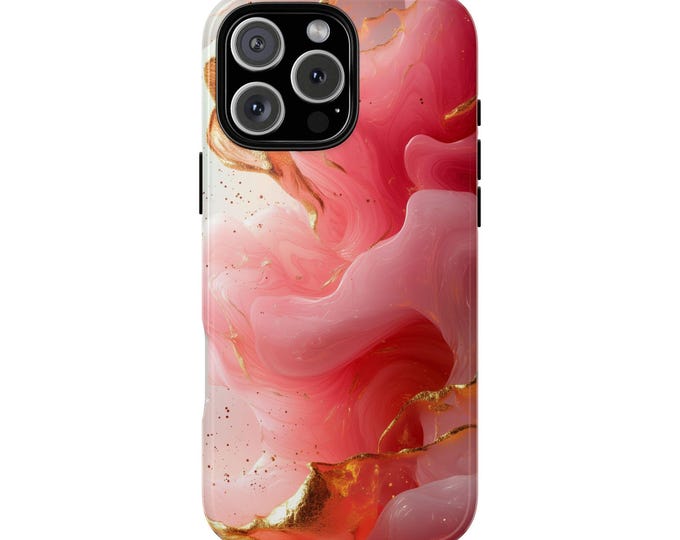 Swirling Rose Gold Pink Marble Waves Phone Case: iPhone, Galaxy, Pixel - Lifetime Warranty
