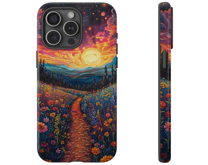 Vivid Flower Field Abstract Floral Sunset Sky Case for Galaxy, iPhone, Pixel - Tough Cover