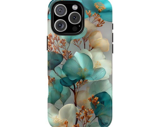 Teal Botanical Translucent Flowers Phone Case: iPhone, Galaxy, Pixel - Lifetime Warranty